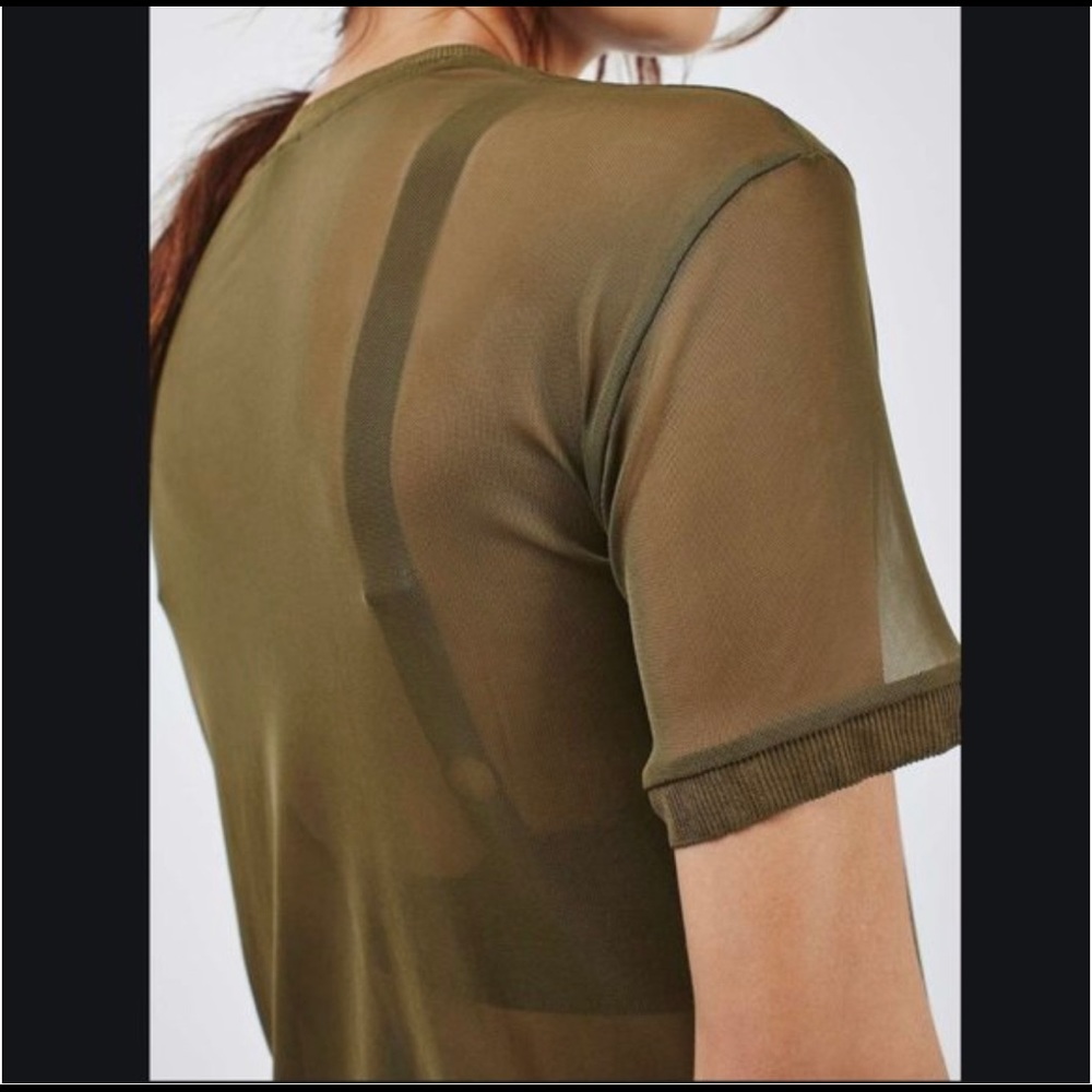 Topshop Long Mesh Tee Army Green